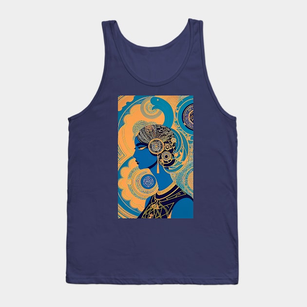 Art Deco Abstract Woman Profile Blue Face Tank Top by ArtBeatsGallery